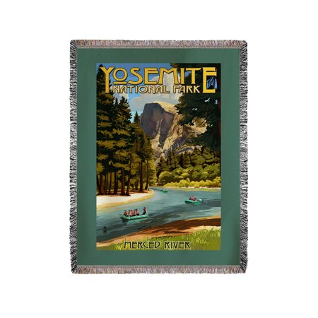 Yosemite National Park, California - Merced River Rafting - Lantern Press Artwork (60x80 Woven Chenille Yarn (Best River Rafting In California)