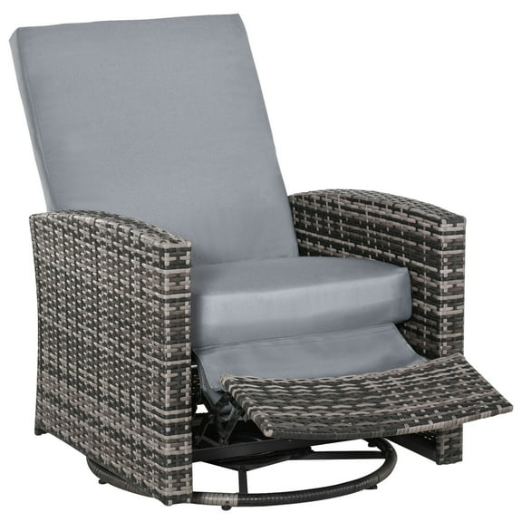 Miekor Furniture Outdoor Wicker Swivel Recliner Chair, Reclining Backrest, Lifting Footrest, 360° Rotating Basic, Water Resistant Cushions for Patio, Gray 9357