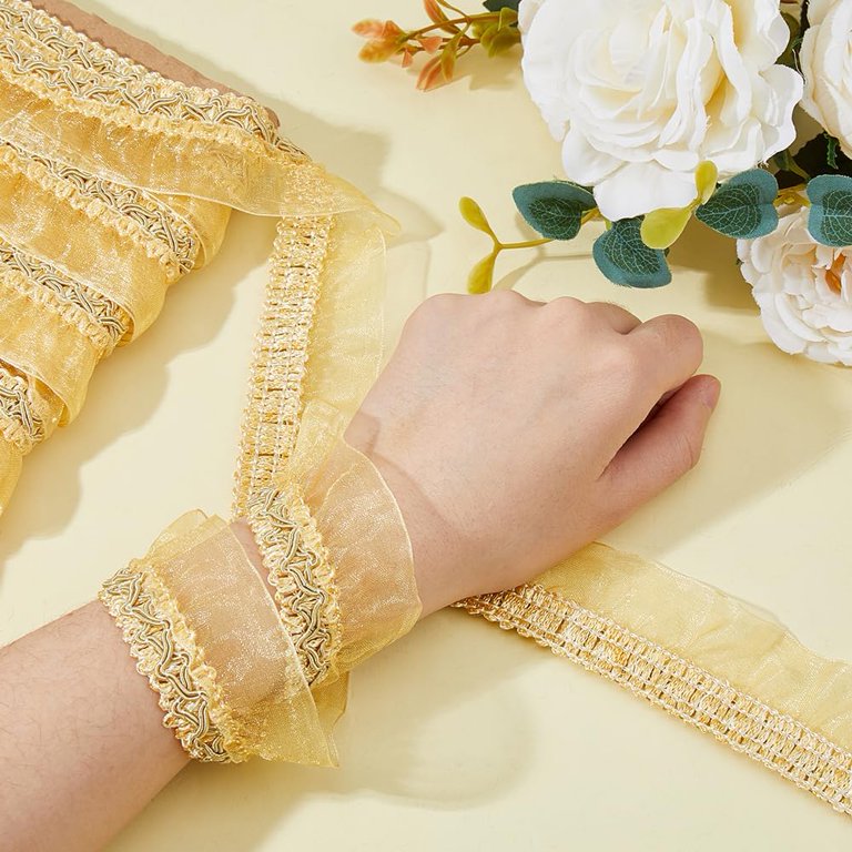 10 Meters Pleated Organza Lace Edge Gathered Mesh Chiffon Trim Ribbon 2 Cm Width...