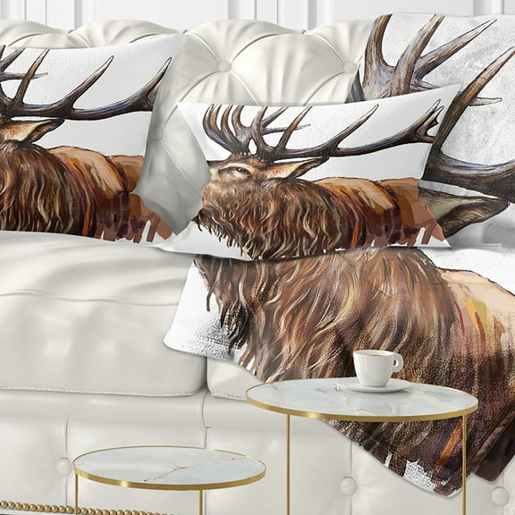 Designart Deer Head Illustration Art - Animal Throw Pillow - 12x20