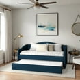 thumbnail image 3 of CorLiving Everly Modern Upholstered Twin Size Day Bed with Trundle and Nail Head Trim, Navy Blue, 3 of 10