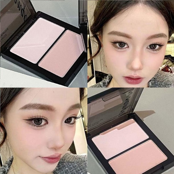 CAIROYAR Rubor facial de doble bandeja, brillo natural de alto brillo, fijador de maquillaje