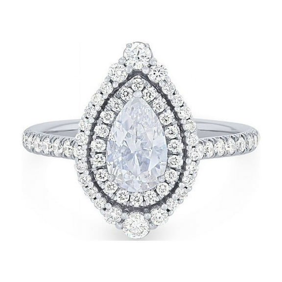 0.85 Carat Wonderful Pear Shaped Natural Diamond Solitaire with Accents Sparkle Ring for Women in Solid 14K White Gold Size 7