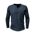 thumbnail image 3 of DYMADE Men Casual Long Sleeve Button Collar Henley Shirt Top, 3 of 7