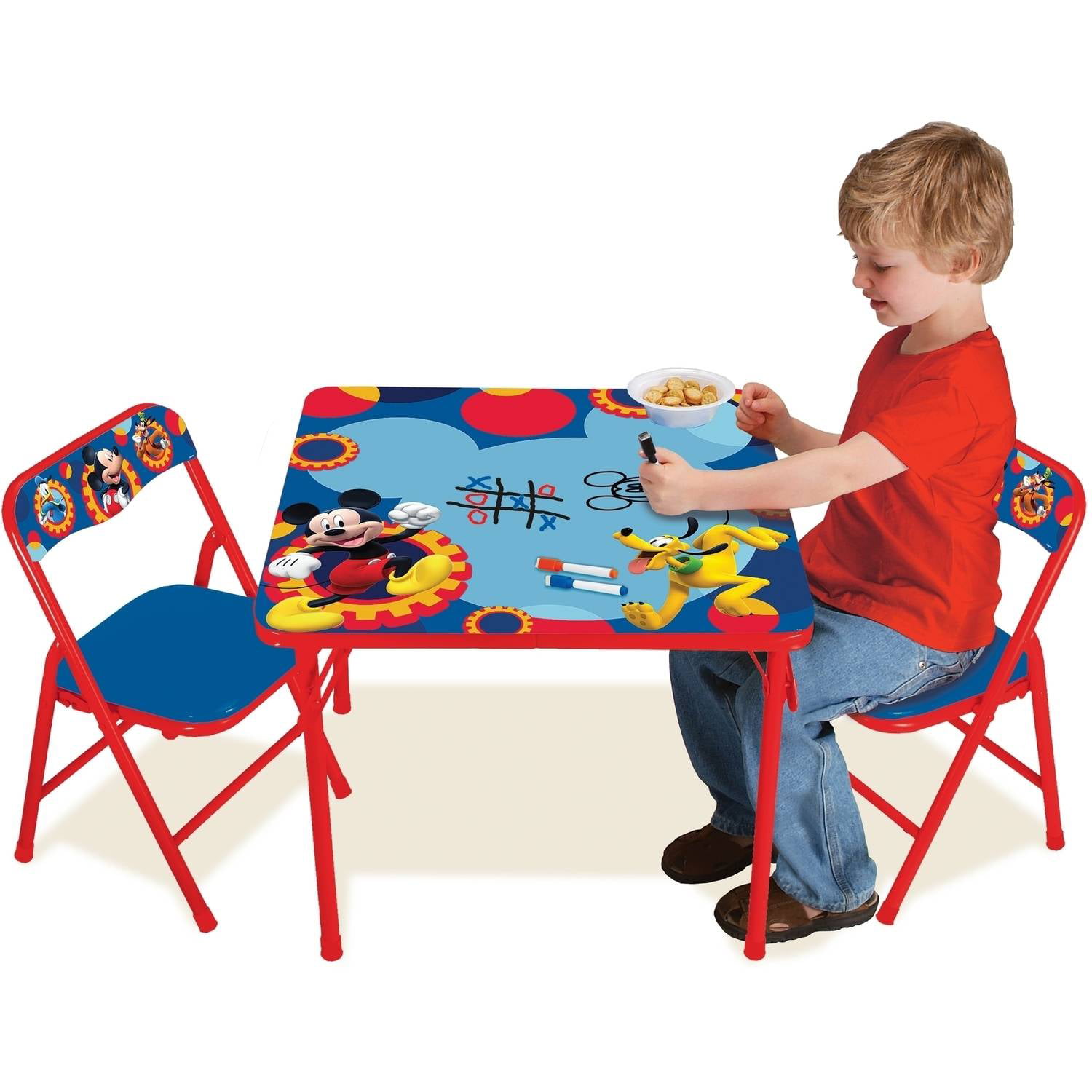 Folding Childrens Table /& Chair Set Mickey Mouse Activity Table Sets Includes 2 Kid Chairs with Non Skid Rubber Feet /& Padded Seats Sturdy Metal Construction