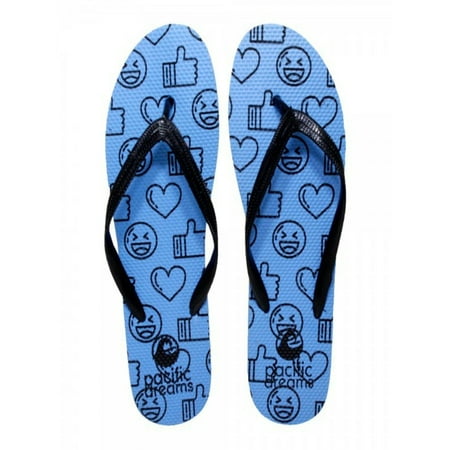 

Beaute Fashion Trendy Emoji Hashtag Heart Social Media Adult Women Flip Flops Thong Sandal Slipper (Size Medium Blue Like Thumb s Up)