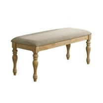 Roundhill Furniture Verta Solid Wood Upholstered Dining Bench, Light Oak Finish