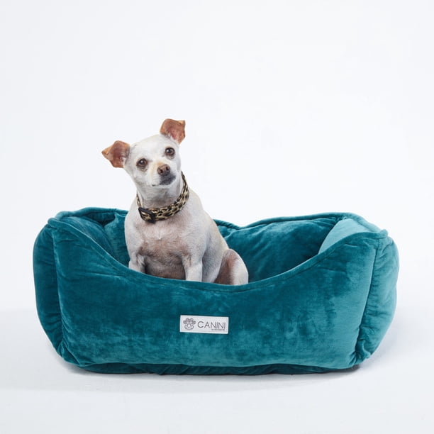 CANINI by Baguette Reversible Micro-Plush Dog Bed for Small-Sized Breeds, Teal Green