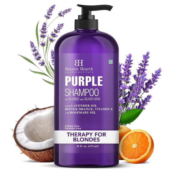 Botanic Hearth Purple Shampoo 16 Fl Oz | For All Shades Of Blonde, Silver & Gray Hair | With Lavender Oil, Vitamin E & Rosemary Oil | Sulfate & Paraben Free