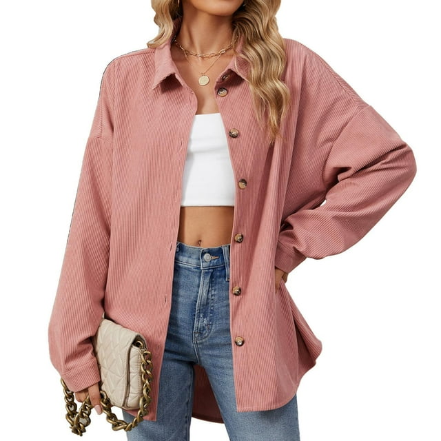 RXIRUCGD Mode Femme Couleur Unie Manches Longues Col à Revers, Rose, Taille : L