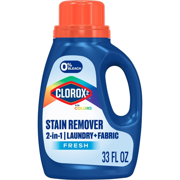 Clorox 2 For Colors Stain Remover, 2 in 1 Laundry   Fabric, Bleach Free, Fresh Scent, 33 Fl Oz.