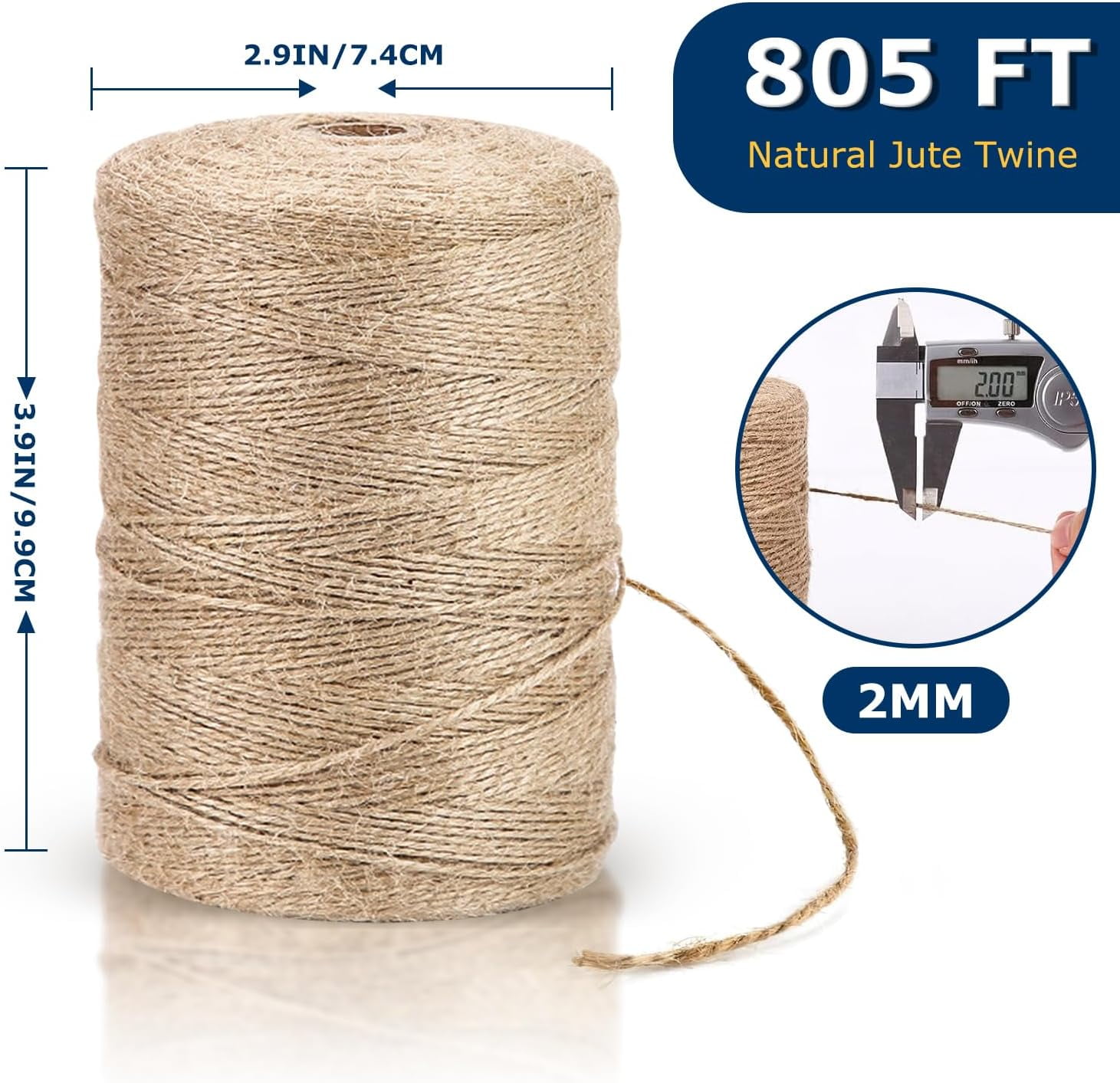 805FT Natural Jute String, Bulk Hemp Jute Rope Cord for Crafts Gardening, Gift Wrapping, Wedding Décor, Packing Material Burlap Ribbon, Christmas Knitting Macrame Decoration