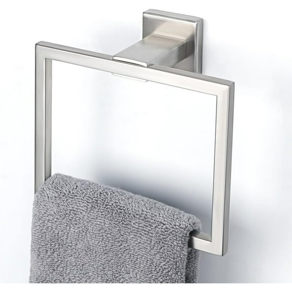 Hand Towel Holder Towel Ring Square Towel Rail Wall Mounted for Bathroom Kitchen, SUS304 Stainless Steel Brushed Nickel Modern Square Design, EGK8009