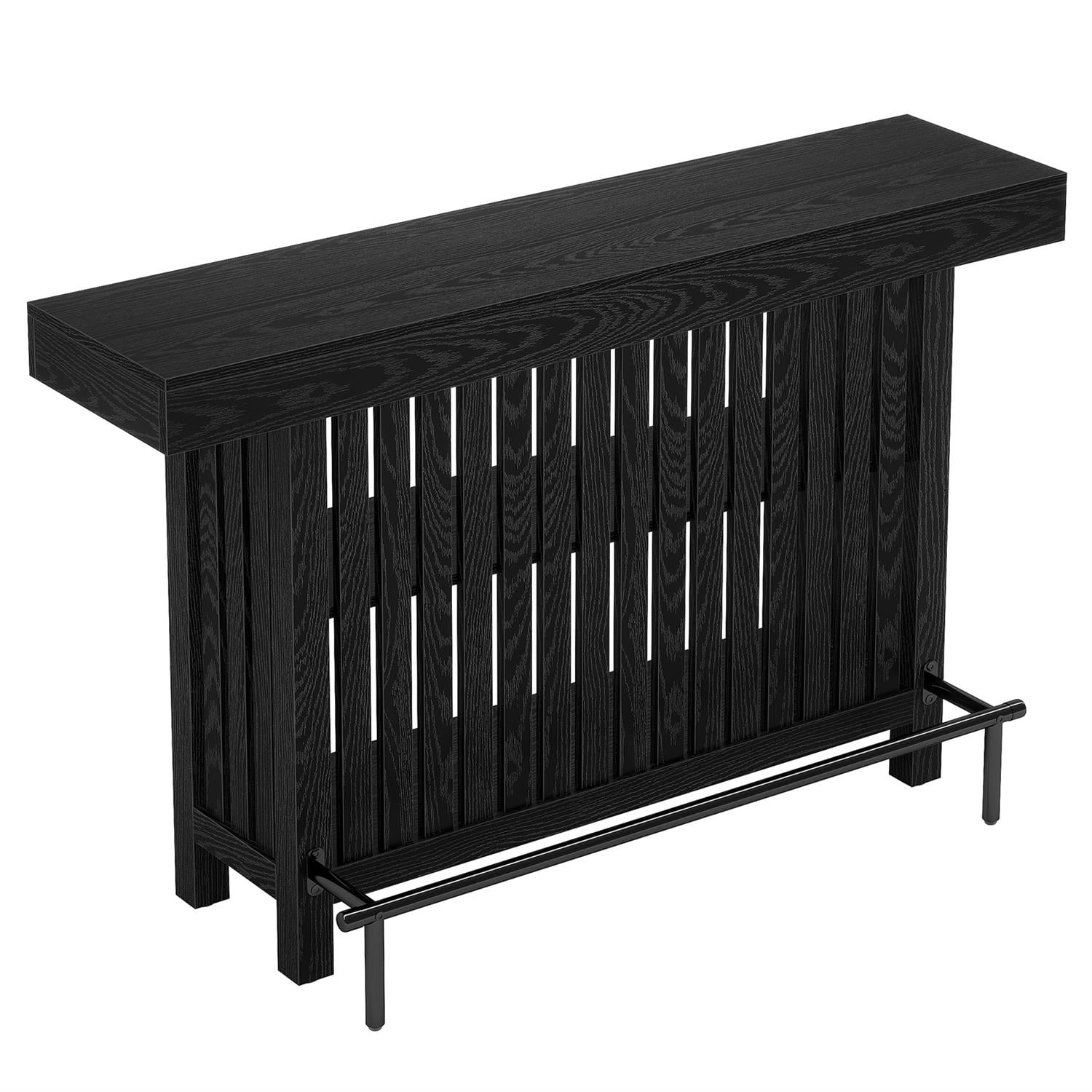 Demi Bonn 62" Home Bar Unit, Modern 2-Tier Bar Table Cabinets with Footrest, Pub Tables for Kitchen, Dining Room, Black