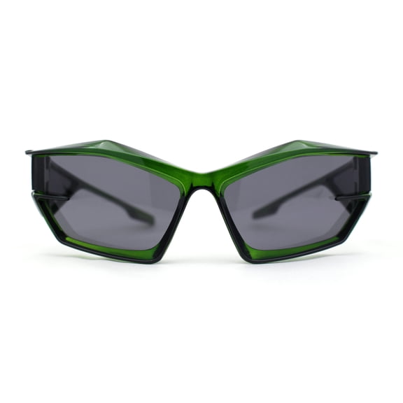 Unique Trendy 90s Sport Plastic Side Visor Wrap Around Sunglasses Green - Black