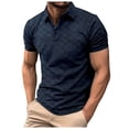 thumbnail image 2 of XDZJLR Polo Shirts For Men Ice Silk Plaid Jacquard Lapel Daily Casual Short Sleeved Shirts Blouse Navy Xxl, 2 of 6