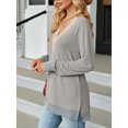 thumbnail image 3 of SHIBEVER Women Blouses Fall Casual Loose Fit Long Sleeves Tops Fashion Dressy V Neck Soild Color Gray Lace Shirts for Women Clothes Size XL, 3 of 6