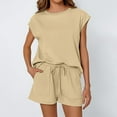thumbnail image 6 of NMMUED 2 Piece Sets for Women 2 Piece Short Sets for Women Lounge Sets for Women Matching Pajama Set for Women Summer Outfits for Women, Khaki L, 6 of 7