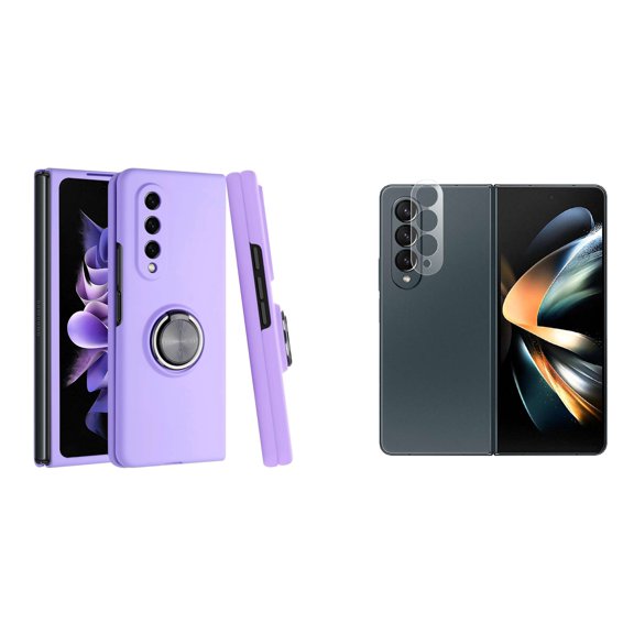 BEMZ Magnetic Ring Car Mount Holder Stand Protective Case (Light Purple) with Camera Glass Protector for Samsung Galaxy Z Fold 4 5G