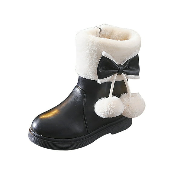 IUJSOY Girl's Kids Snow Boots Warm Furry Lined Slip on Zipper Outdoor Winter Shoes Booties Black 10.5