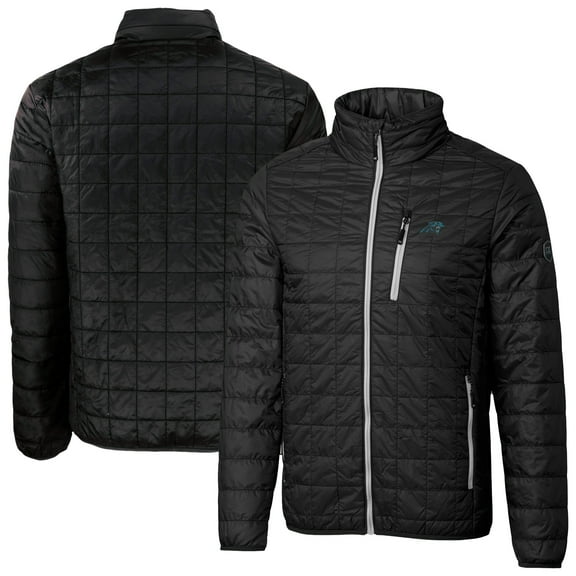 Men's Cutter & Buck Black Carolina Panthers Rainier PrimaLoft Eco Insulated Full-Zip Puffer Jacket