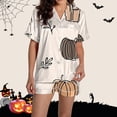 thumbnail image 6 of Brown Womens Button Down Pajamas Set Silk Imitation Pj Sets For Woman, Button Down Shirts With Pajama Shorts, Cute Print, Comfy Sets XL, 6 of 6