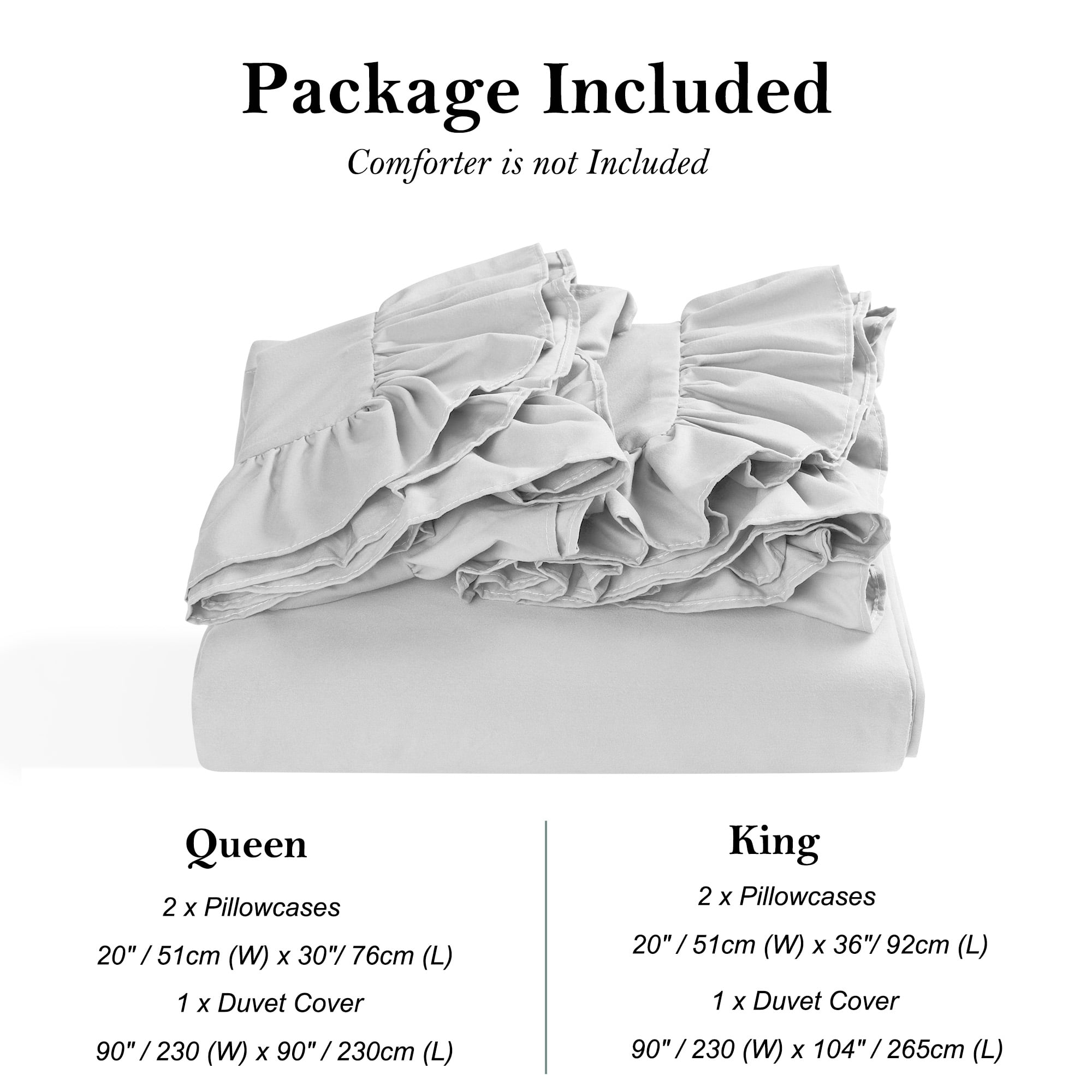 Unique Bargains 110GSM 3 Pieces Ruffle Brushed Duvet Cover Sets King Light Gray