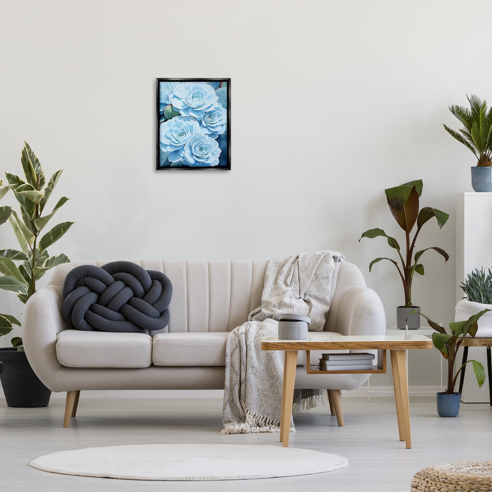 Stupell Industries Detailed Blue Succulents Botanical & Floral Painting Black Floater Framed Canvas Art Print Wall Art, 17 x 21