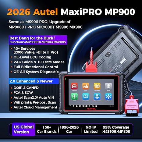 Autel MaxiPRO MP900 Scanner, 2026 Newer of MP808BT PRO MP808S MK900 MX900, Function as MP900BT MS906 PRO MS906 MAX, Bidirectional Diagnostic Scan Tool, 3000+ Active Test, 40+ Service, CAN FD &DOIP