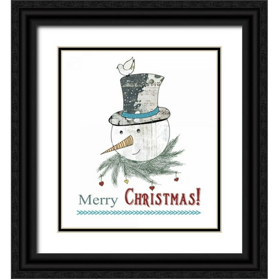 Ogren, Sarah 26x29 Black Ornate Wood Framed with Double Matting Museum Art Print Titled - Snowman and Bird