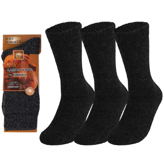 Falari Men's Thermal Socks, Lambs Wool, Cold Weather, 3-Pack