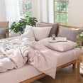 thumbnail image 7 of MooMee 100% Washed Cotton Duvet Cover Set Oversized King Linen Like Textured Breathable Lightweight 3-Piece (Greyish Pink, 120"x98"), 7 of 7