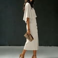thumbnail image 4 of Women's Summer Two Piece Outfits Round Neck Batwing Sleeve Top High Waist Midi Skirts Button Summer Office Business Outfit Matching Sets for Women Khaki S, 4 of 7