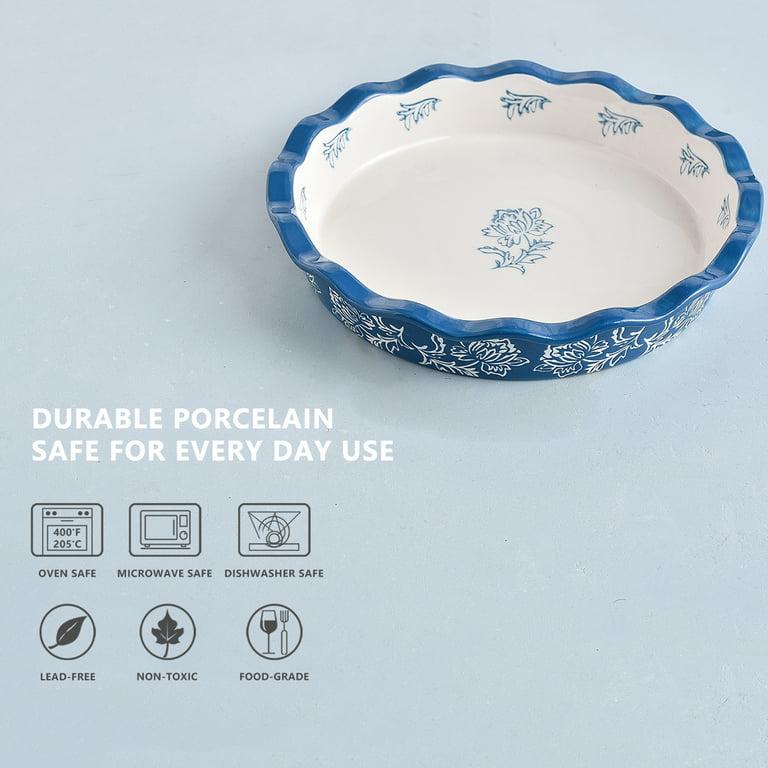 Wisenvoy Pie Pan Ceramic Pie Dish Blue Pie Plate Porcelain Deep Dish Pie Pan Non-Stick Pie Pans