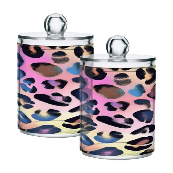 Ryvnso 2 Pack Qtip Holder Organizer Leopard-a2 Print Bathroom Cotton Swabs Cans Storage Canister