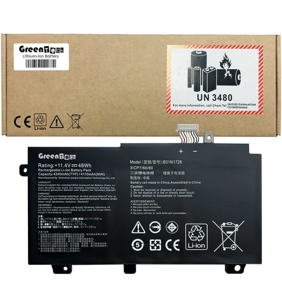 GREENTECH B31N1726 BATTERY FOR ASUS FX80 FX86 TUF GAMING FX504 FX505 FA506IU FA706II 48WHR B31BN91 A41LK9H B31N1726-1 B31BNEH (Short Cable)