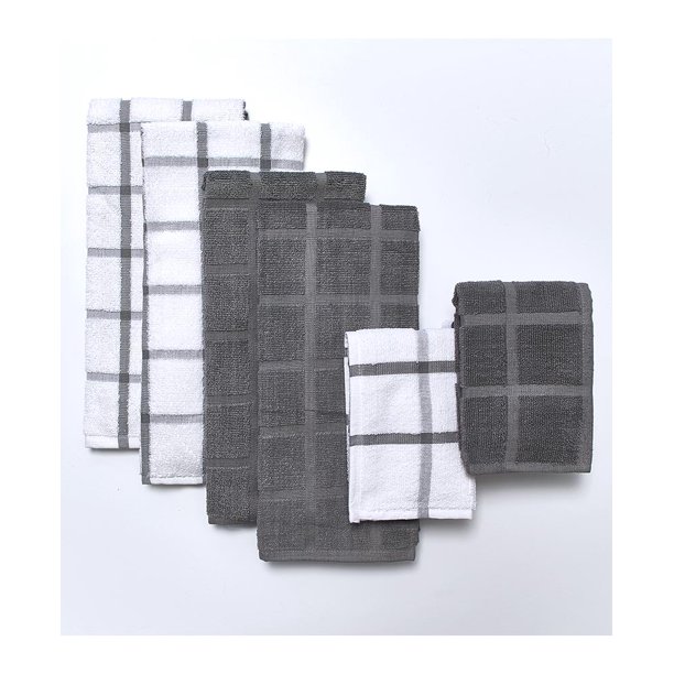 6 Pc Terry Kitchen Towel Sets Gray Cotton N Walmart Com Walmart Com