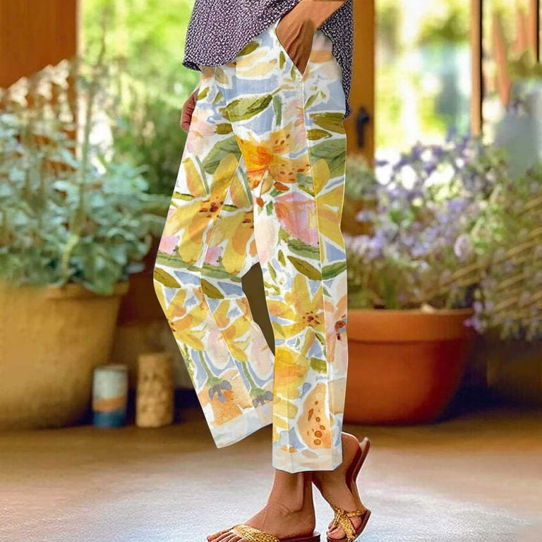 Yovpoce Lounge Pants Women's Retro Printed Loose Pocket Patchwork