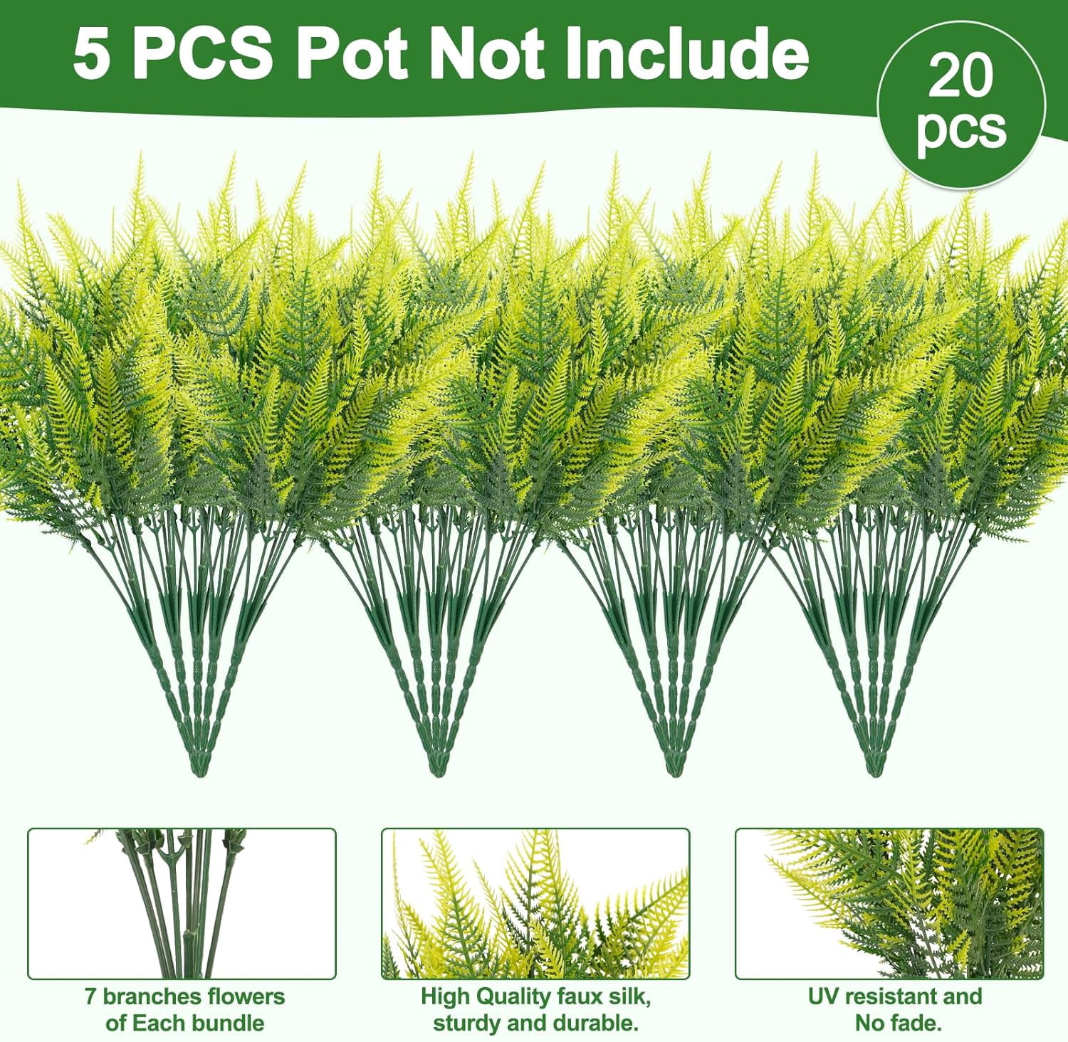 20 Bundles Artificial Boston Ferns Flowers for Outdoor Indoor, Faux Flower with Eucalyptus Leaves Fake Plants Greenery, Garden Home Decor