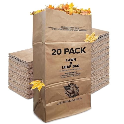 30 Gallon Kraft Lawn and Leaf Bags (20 Pack) Eco-Friendly Heavy Duty Large Paper Trash Bags, Tear Resistant Yard Waste Bags for Grass Clippings, Wet and Dry Leaves, Weeds, Twigs