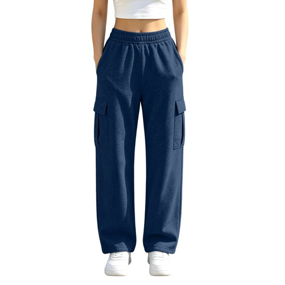 Cmfcve Casual Sweatpants for Women Wide Leg Elastic Waist Cargo Pants Straight Athletic Pants with Pockets