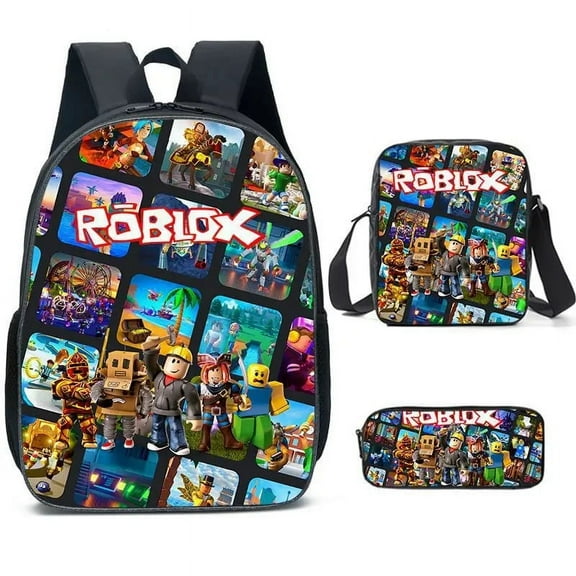 Lightweight Travel Backpack3-Piece Backpack Set:Bag   Lunch Bag   Pencil Case Roblox Cute 3D Cartoon Theme Waterproof Backpack,