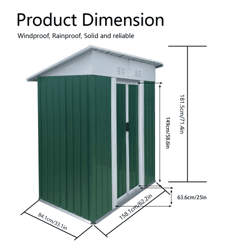 EXRACING Shed 5*3 ft Outdoor Metal Storage Shed with Double Door Steel Garden Shed Single Slope Roof,Green