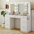 thumbnail image 3 of Boahaus Yara Bedroom Makeup Vanity Desk with Mirror and Lights, 7 Drawers, Glass Top, USB Port Crystal Knobs, White Big Vanity Makeup Desk for Women - New Built-In Lights Version, 3 of 7