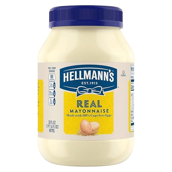 Pack of 1 Hellmann's Mayonnaise Real Mayo 1 ct For A Creamy Sandwich Spread or Condiment Rich in Omega-3 ALA, Gluten Free 30 oz