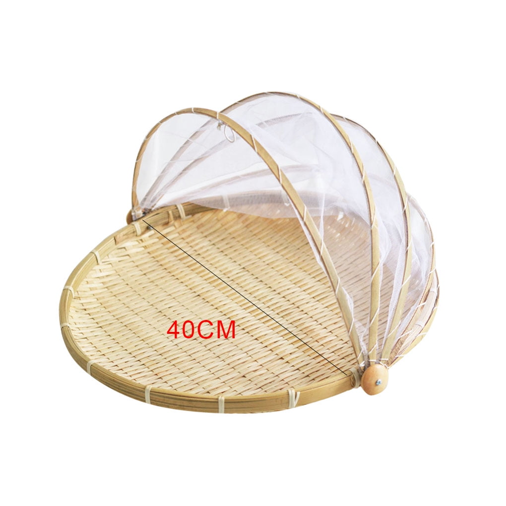 Fruit Bowl，Round Handmade Bamboo Storage Basket Anti-Mosquito Dustproof Storage Basket Mesh Drying Basket Fruit and Vegetable Tray for Dust and Insects,can Also Be Used As A Drying Basket 