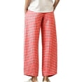 thumbnail image 4 of hoksml Women Button Fly Gingham Plaid Cropped Wide Leg Pants High Waist Loose Ankle Trousers for Vacation Street Daily Casual Wear, 4 of 8
