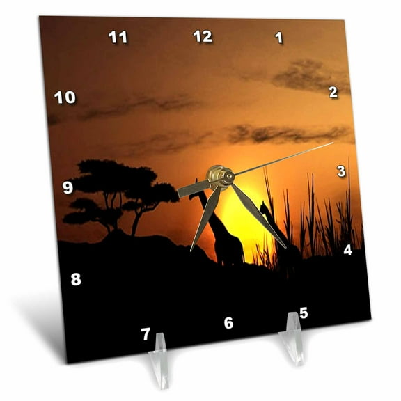 3dRose, Pair Of Giraffes In The African Sunset.jpg, 6x6 Desk Clock
