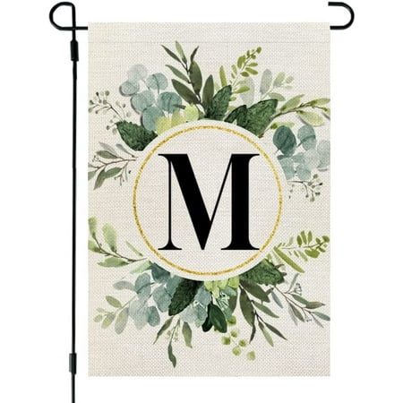 Crowned Beauty Monogram Letter M Garden Flag Floral 12x18 Inch Double Sided for Outside Small Burlap Family Last Name Initial Yard Flag CF775-12