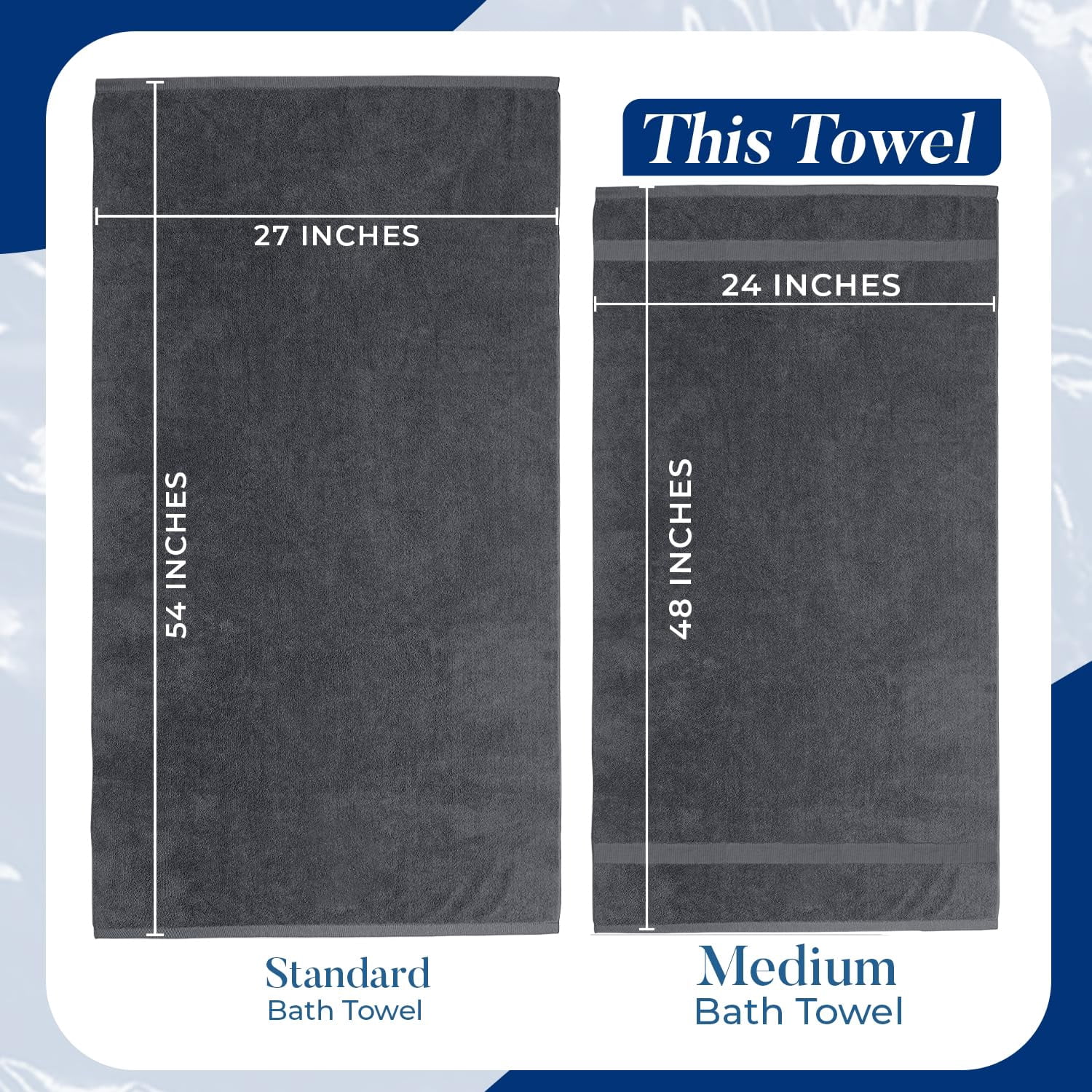 Dan River Bath Towel 6 pack 24x48 in Ultra Soft Quick Drying Cotton Towel - Charcoal